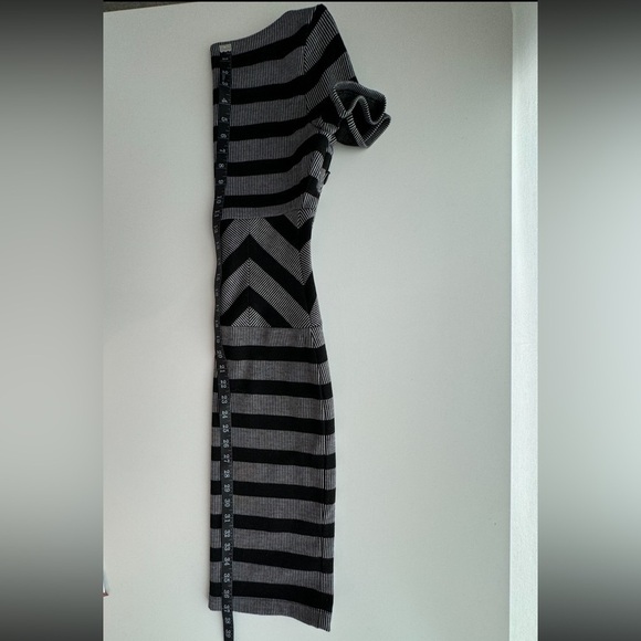 BCBG MaxAzria Roslyn Belted Gray Striped Trimmed A-line Dress - Picture 8 of 8
